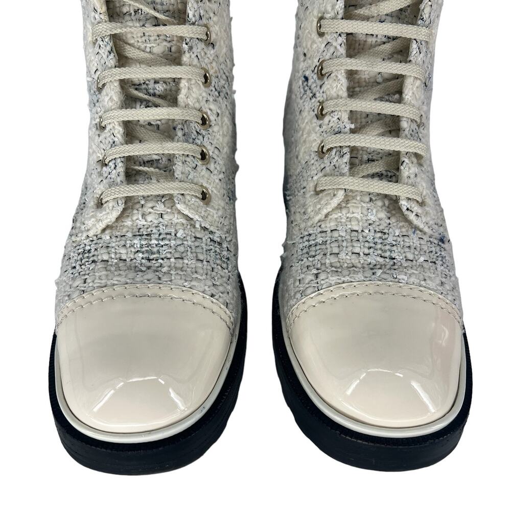 Chanel 2019 Tweed Interlocking CC Logo Cap Toe Combat Boots - Picture 8 of 16
